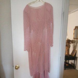 Pink beaded evening gown with chiffon slip